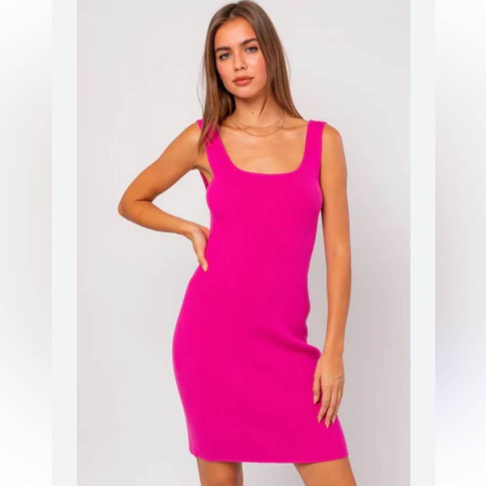SUNRO Pink Dress Sleeveless Tight Ribbed Vacation Summer Bodycon Cups Sexy Large